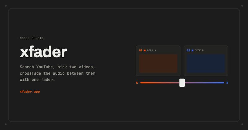 xfader.app: two YouTube decks with a crossfader between them